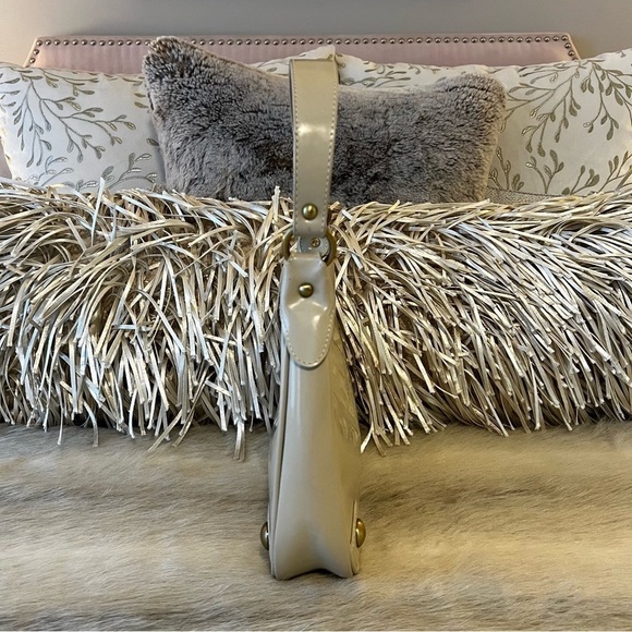 TIFFANY & FRED PARIS Cream Bone Patent Leather Structured Hobo Shoulder Hand Bag - Picture 5 of 9